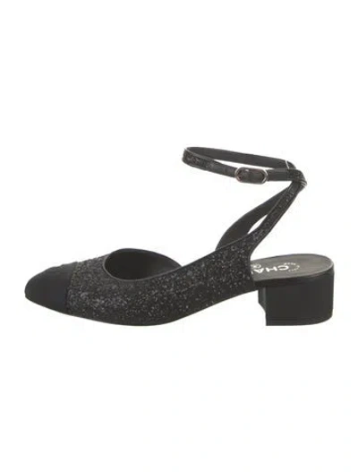 Pre-owned Chanel Interlocking Cc Logo Grosgrain Trim Slingback Pumps In Black