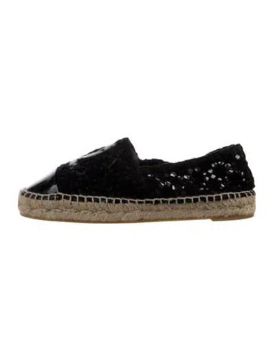 Pre-owned Chanel Interlocking Cc Logo Lace Espadrilles In Black