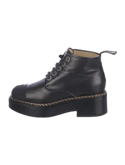 Pre-owned Chanel Interlocking Cc Logo Lambskin Combat Boots In Blue