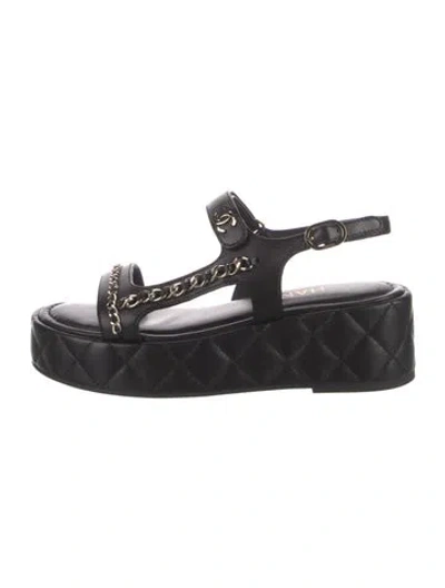 Pre-owned Chanel Interlocking Cc Logo Lambskin Espadrilles In Black