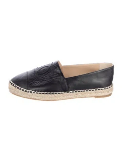 Pre-owned Chanel Interlocking Cc Logo Lambskin Espadrilles In Black