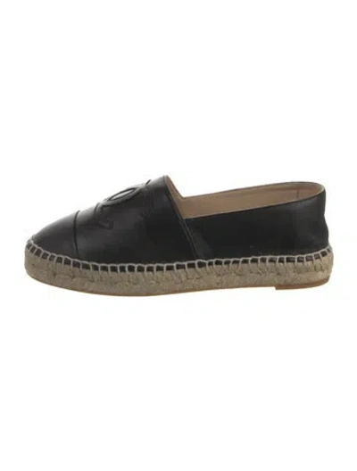 Pre-owned Chanel Interlocking Cc Logo Lambskin Espadrilles In Black