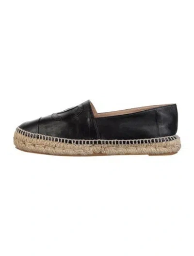 Pre-owned Chanel Interlocking Cc Logo Lambskin Espadrilles In Black