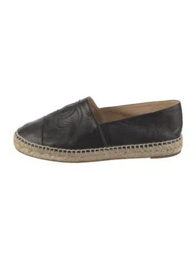 Pre-owned Chanel Interlocking Cc Logo Lambskin Espadrilles In Black