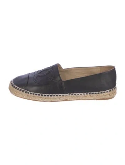 Pre-owned Chanel Interlocking Cc Logo Lambskin Espadrilles In Black