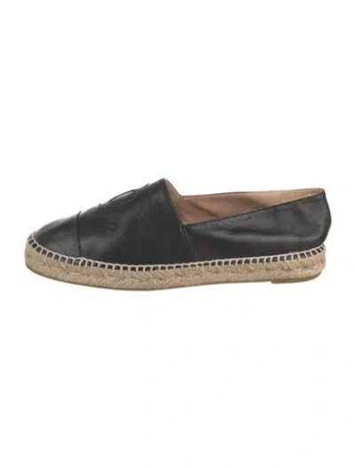 Pre-owned Chanel Interlocking Cc Logo Lambskin Espadrilles In Black