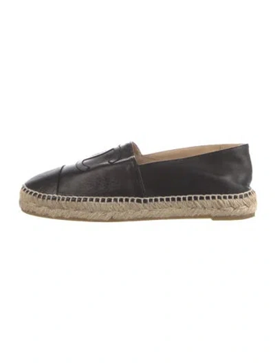 Pre-owned Chanel Interlocking Cc Logo Lambskin Espadrilles In Black