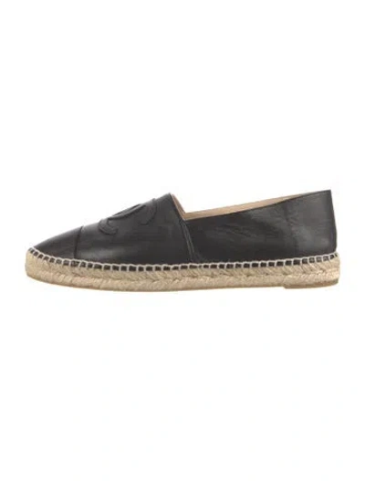 Pre-owned Chanel Interlocking Cc Logo Lambskin Espadrilles In Black