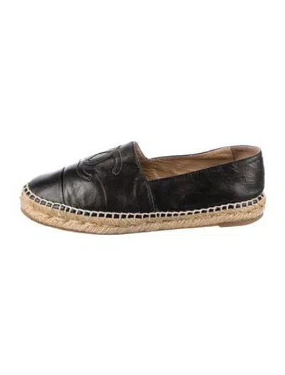 Pre-owned Chanel Interlocking Cc Logo Lambskin Espadrilles In Black