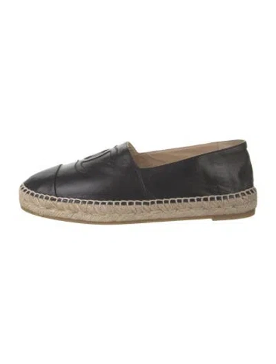 Pre-owned Chanel Interlocking Cc Logo Lambskin Espadrilles In Black/neutrals