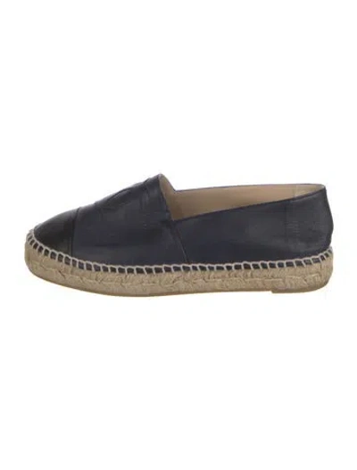 Pre-owned Chanel Interlocking Cc Logo Lambskin Espadrilles In Blue