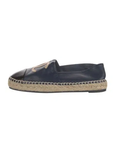 Pre-owned Chanel Interlocking Cc Logo Lambskin Espadrilles In Blue