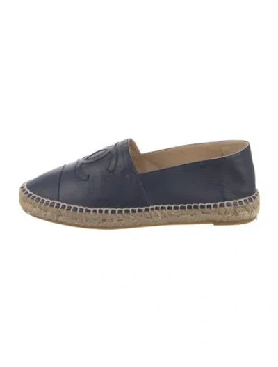Pre-owned Chanel Interlocking Cc Logo Lambskin Espadrilles In Blue