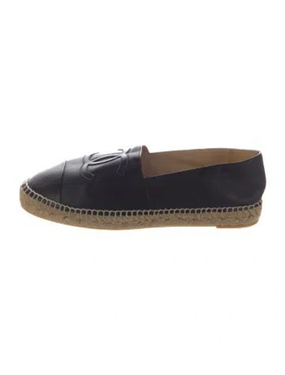 Pre-owned Chanel Interlocking Cc Logo Lambskin Espadrilles In Blue
