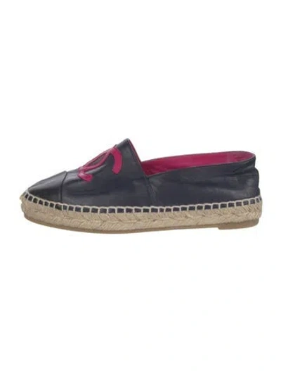 Pre-owned Chanel Interlocking Cc Logo Lambskin Espadrilles In Blue/pink