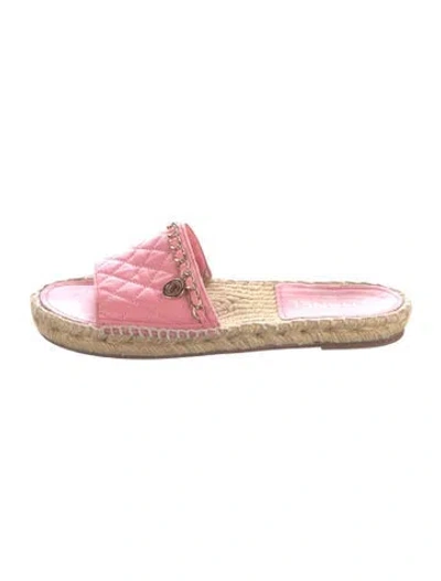 Pre-owned Chanel Interlocking Cc Logo Lambskin Espadrilles In Pink