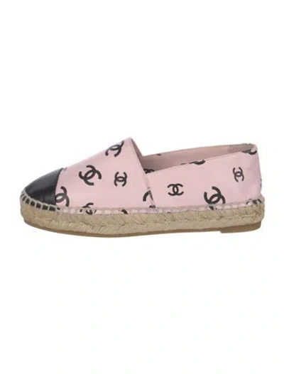 Pre-owned Chanel Interlocking Cc Logo Lambskin Espadrilles In Pink
