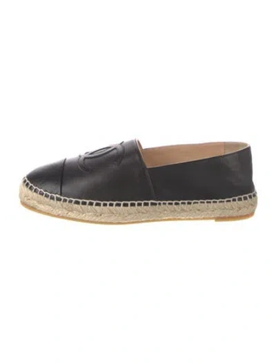 Pre-owned Chanel Interlocking Cc Logo Lambskin Espadrilles W/ Tags In Black
