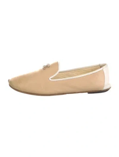 Pre-owned Chanel Interlocking Cc Logo Lambskin Loafers In Neutral