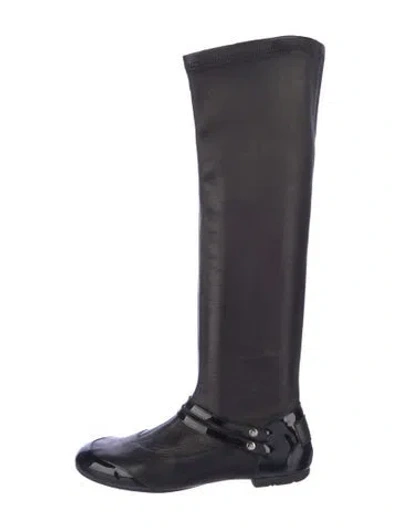 Pre-owned Chanel Interlocking Cc Logo Lambskin Riding Boots In Black