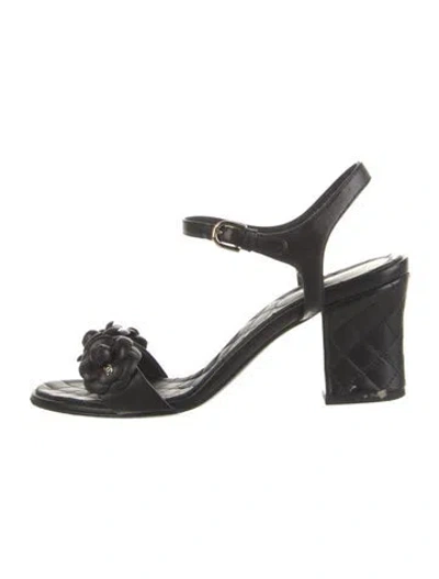 Pre-owned Chanel Interlocking Cc Logo Lambskin Sandals In Black