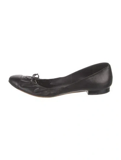 Pre-owned Chanel Interlocking Cc Logo Leather Ballet Flats In Black