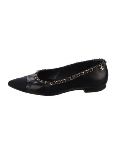 Pre-owned Chanel Interlocking Cc Logo Leather Ballet Flats In Black