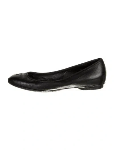 Pre-owned Chanel Interlocking Cc Logo Leather Ballet Flats In Black