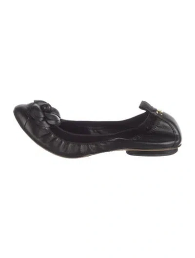 Pre-owned Chanel Interlocking Cc Logo Leather Ballet Flats In Black