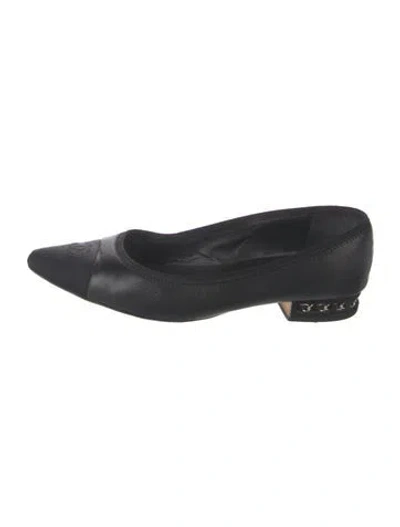 Pre-owned Chanel Interlocking Cc Logo Leather Ballet Flats In Black