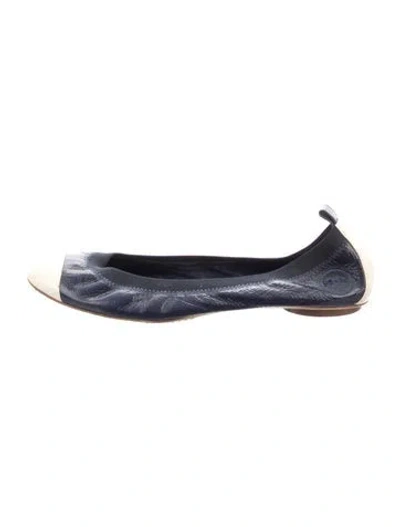 Pre-owned Chanel Interlocking Cc Logo Leather Ballet Flats In Blue
