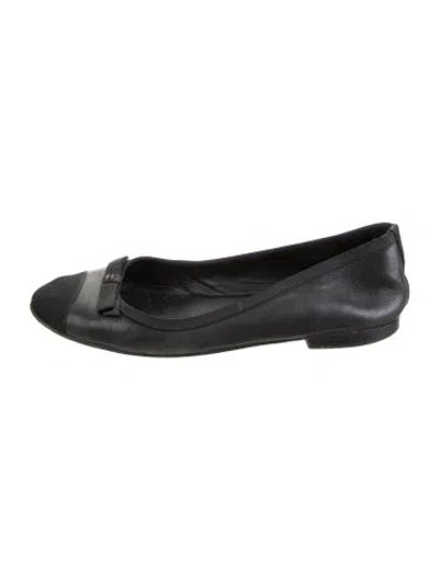 Pre-owned Chanel Interlocking Cc Logo Leather Ballet Flats In Blue
