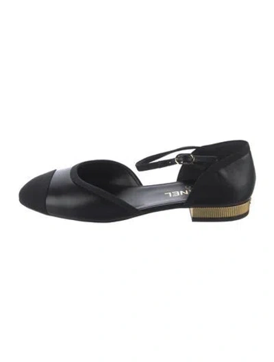 Pre-owned Chanel Interlocking Cc Logo Leather Ballet Flats In Blue