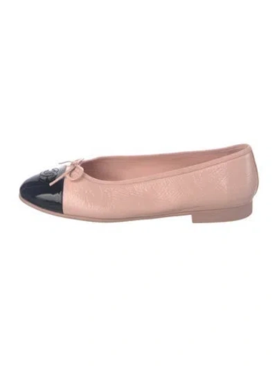 Pre-owned Chanel Interlocking Cc Logo Leather Ballet Flats In Pink