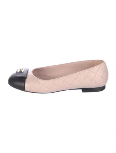 Pre-owned Chanel Interlocking Cc Logo Leather Ballet Flats In Pink