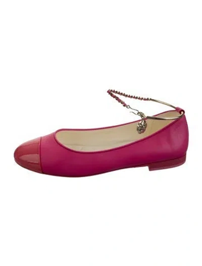 Pre-owned Chanel Interlocking Cc Logo Leather Ballet Flats In Pink