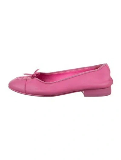 Pre-owned Chanel Interlocking Cc Logo Leather Ballet Flats In Pink