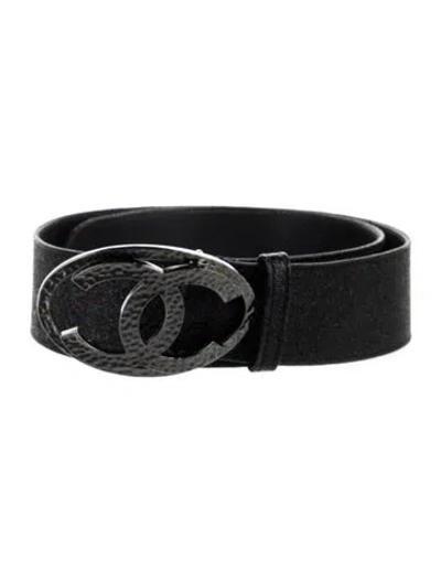 Pre-owned Chanel Interlocking Cc Logo Leather Belt In Black