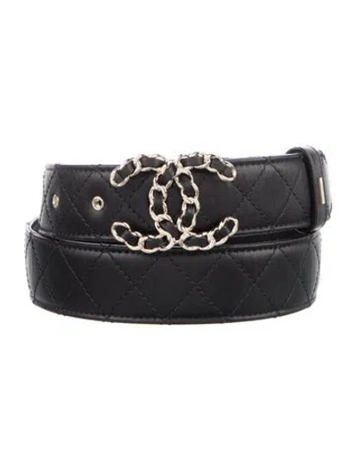 Pre-owned Chanel Interlocking Cc Logo Leather Belt In Black