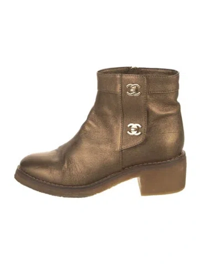 Pre-owned Chanel Interlocking Cc Logo Leather Boots