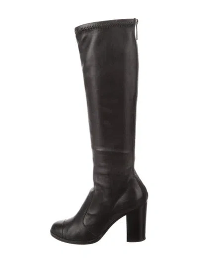 Pre-owned Chanel Interlocking Cc Logo Leather Boots In Black