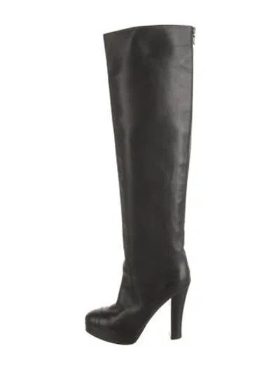 Pre-owned Chanel Interlocking Cc Logo Leather Boots In Black