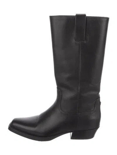 Pre-owned Chanel Interlocking Cc Logo Leather Boots In Black