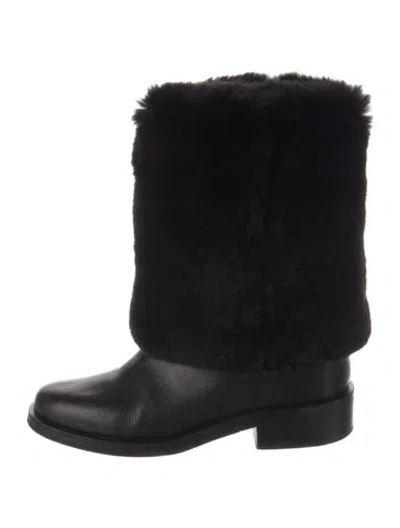 Pre-owned Chanel Interlocking Cc Logo Leather Boots In Black