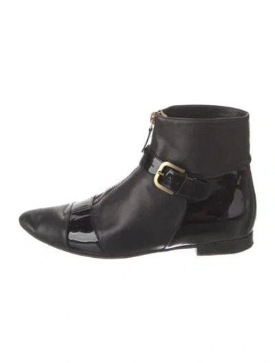 Pre-owned Chanel Interlocking Cc Logo Leather Boots In Black