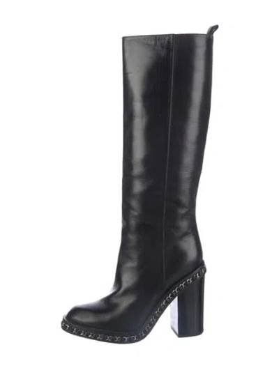 Pre-owned Chanel Interlocking Cc Logo Leather Boots In Black
