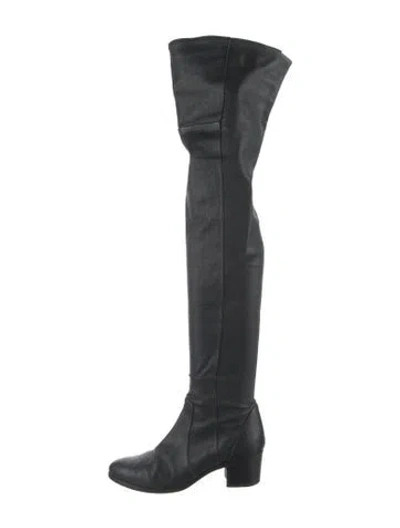 Pre-owned Chanel Interlocking Cc Logo Leather Boots In Black