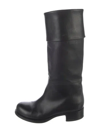 Pre-owned Chanel Interlocking Cc Logo Leather Boots In Black