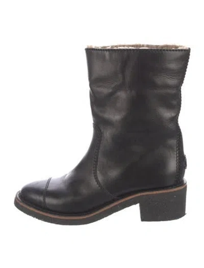 Pre-owned Chanel Interlocking Cc Logo Leather Boots In Black