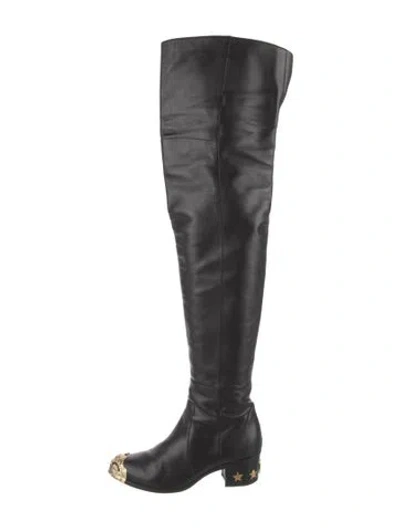 Pre-owned Chanel Interlocking Cc Logo Leather Boots In Black